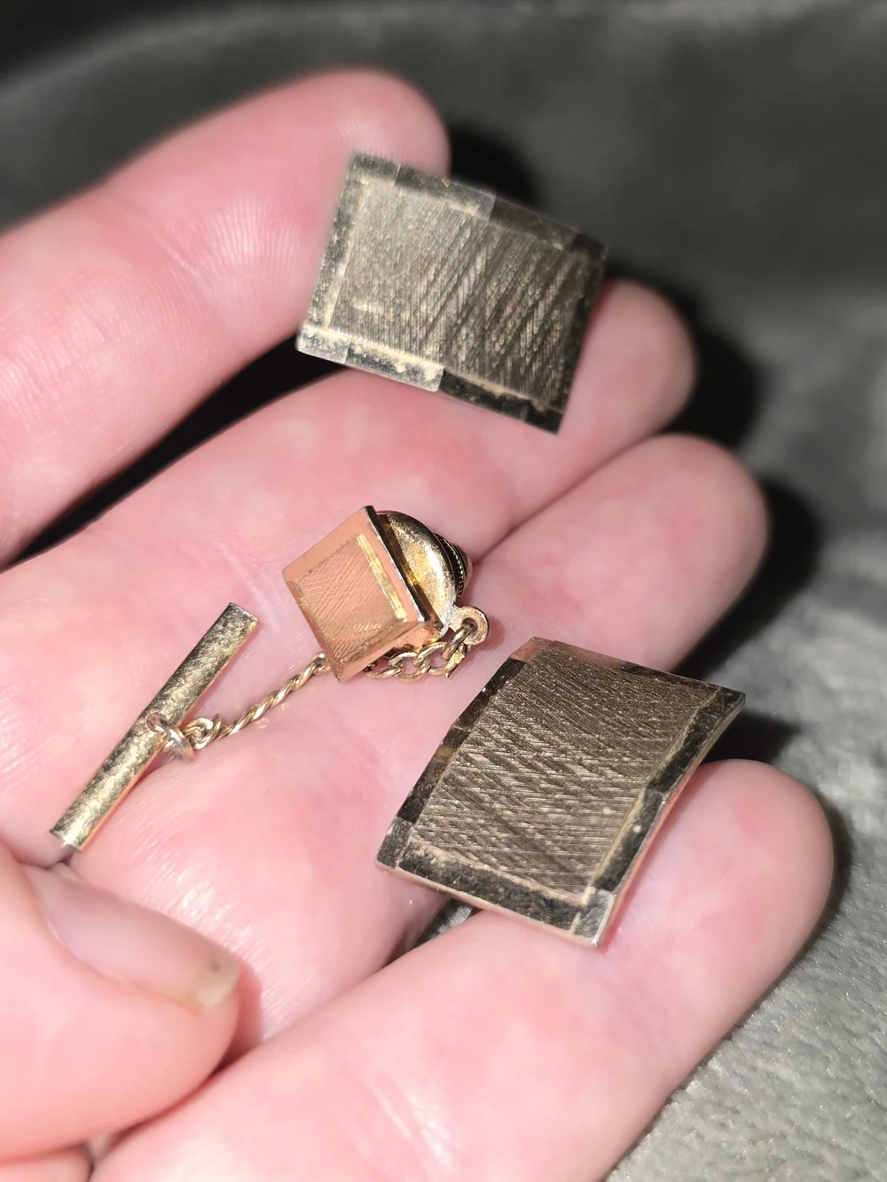 Gold-Tone Square Cufflinks and Tie Pin